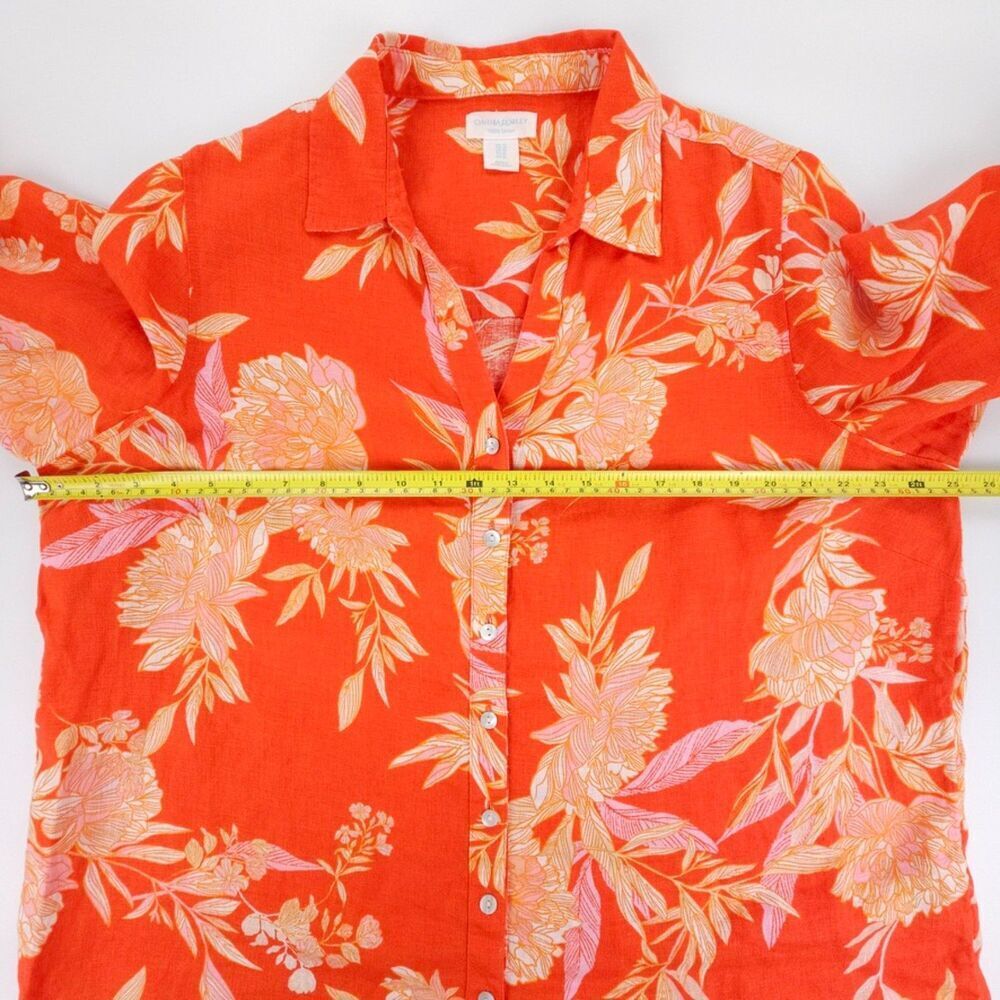 NEW Cynthia Rowley 100% Linen Button Down Shirt Hawaiian Floral Resort Coastal - Picture 4 of 7